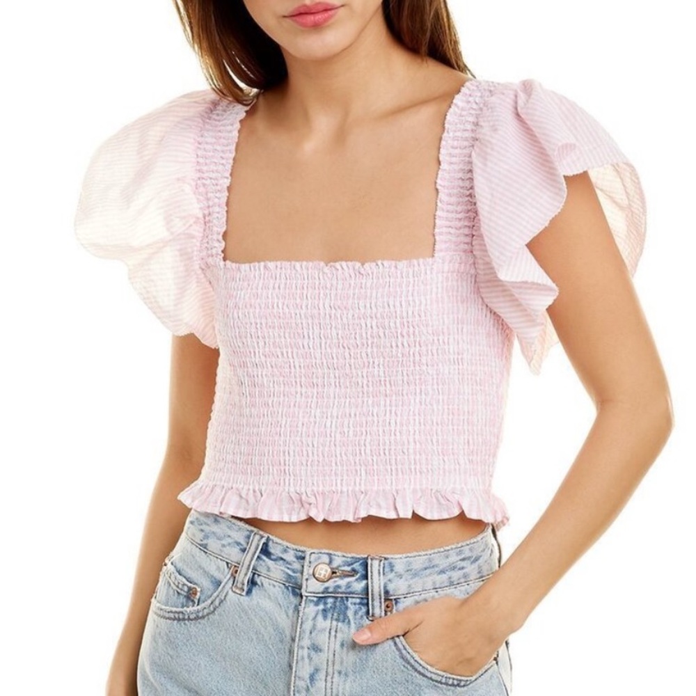 LoveShackFancy Wallace Crop Top Pink Seashell Size Medium